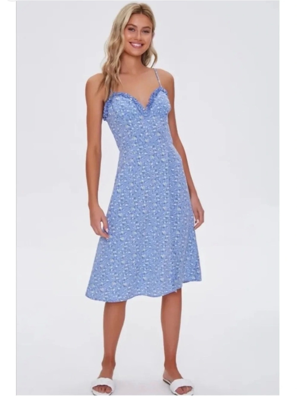 Forever 21 Light Blue Floral Midi Slip Dress